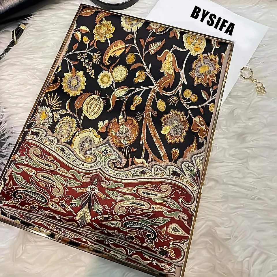 Bysifa | Červené čierne zlato 100% čistý hodvábny šál šál Dám